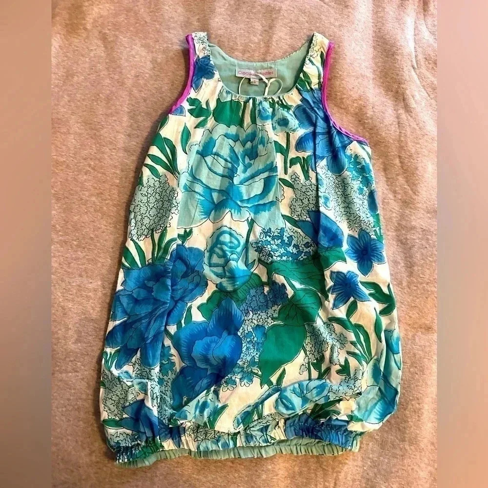 NWT Cupcakes and Pastries kids blue floral bubble dress size 6